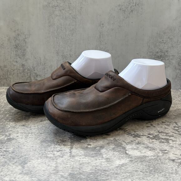MERRELL ENCORE REACH WALNUT Leather Slip On Clog Loafer J66177 Men’s Size 9 - Picture 1 of 9